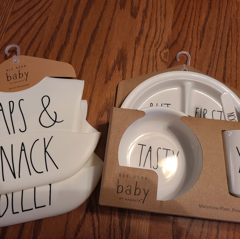 Rae Dunn Baby bib and plate set